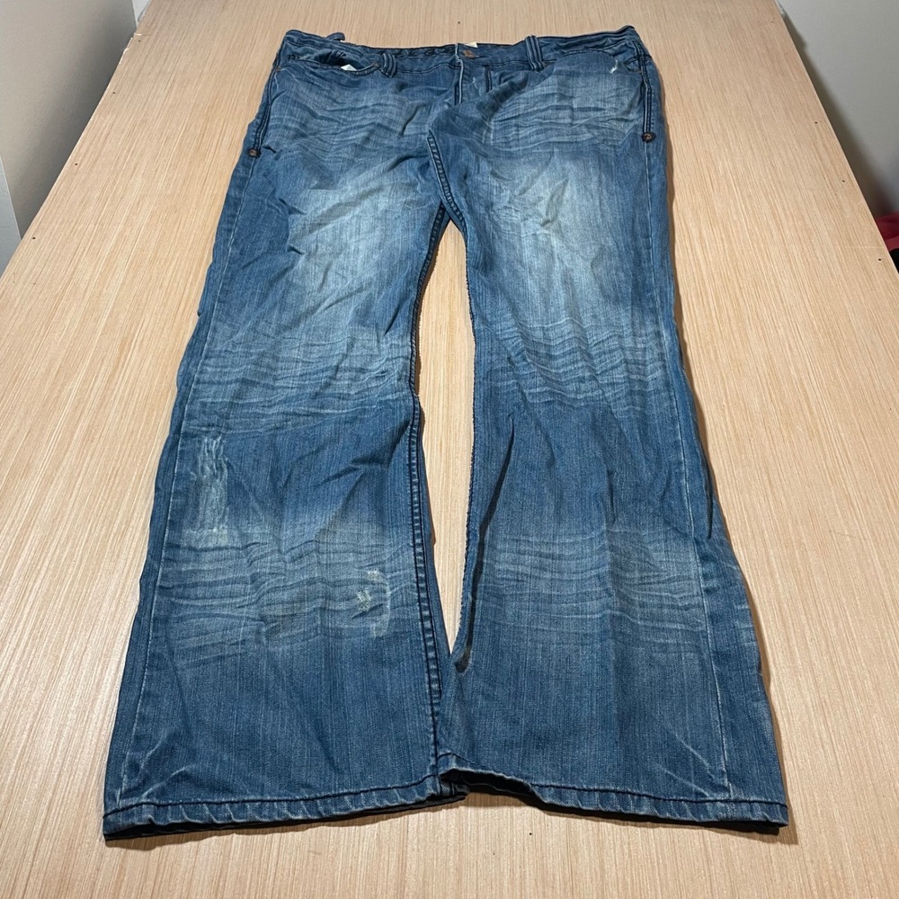 Antik Denim Gallery Jeans Mens Wide Leg Distressed Embroidered Blue 40x33